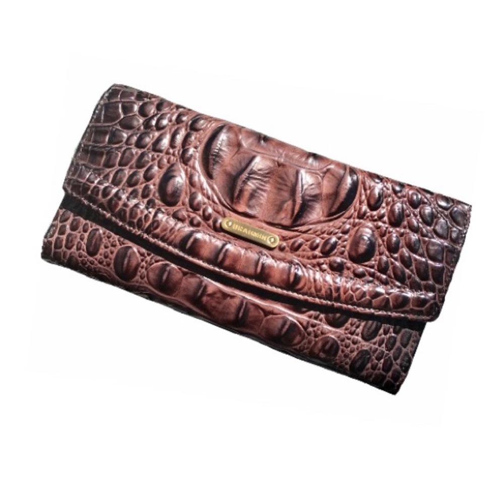 Brahmin Chocolate Embossed Croc Leather Wallet Clutch